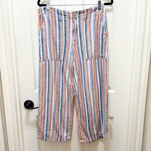 Seven 7 Women's Linen Blend Pant Size 6 Stripped Wide Leg Cropped Boho Gipsy